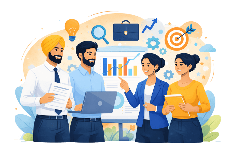 Team collaborating in office